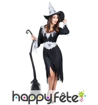 Robe sorcière noire imprimé toiles fond blanc