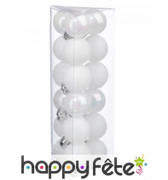Set 18 Petites Boules Blanches Noël, 3cm
