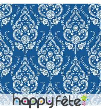 Serviettes bleues arabesques fleuris blancs