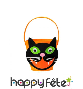 Sac Bonbons Halloween Feutrine Orange Tête Chat