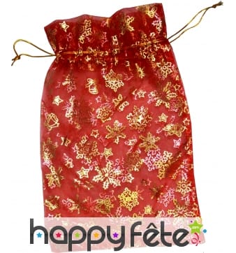 Sac cadeau de noël rouge doré de 20x18 cm