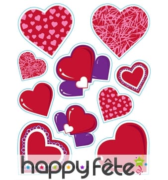 Stickers coeurs rouges et à motifs