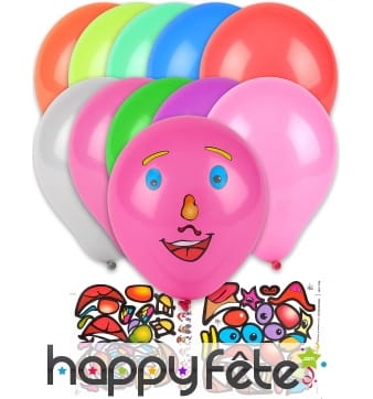 Sachet de 10 Ballons avec stickers visage