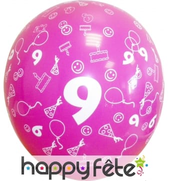 Sachets de 10 ballons chiffre 9