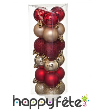Set de 18 minis Boules de Noël Rouges et Dorées