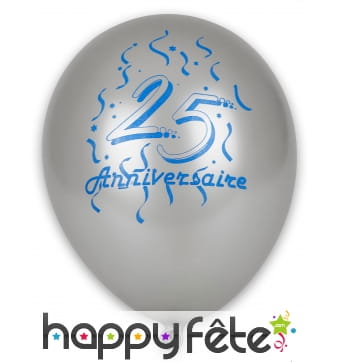 Sachet de 8 ballons 25ème anniversaire argenté