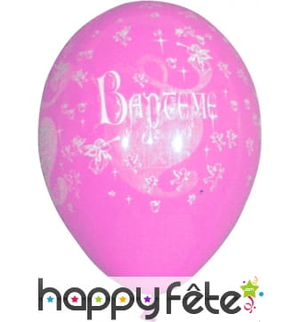 Sachet de 8 ballons de baptême rose