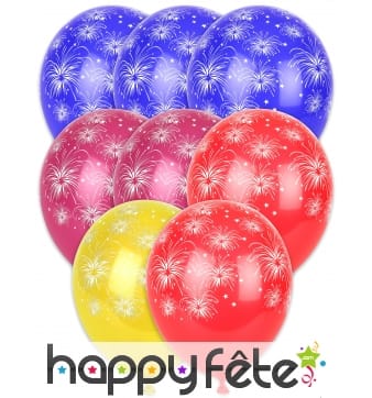 Sachet de 8 Ballons motif feux d'artifice