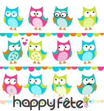Serviettes décorées de hiboux multicolores