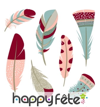 Serviettes dessins de plumes colorées