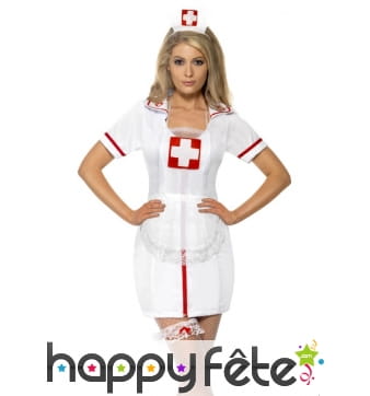 Set d'infirmière sexy blanc et rouge