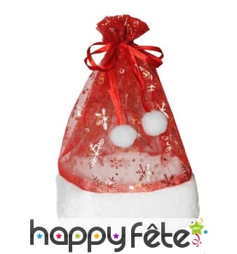 Sachet de Noël orgonza rouge et peluche blanche