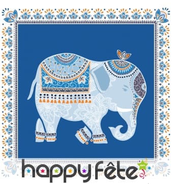 Serviettes éléphant bleu motifs Indien