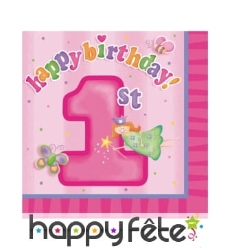 Serviettes en papier 1er anniversaire rose