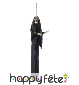 Squelette en robe noire à suspendre, yeux lumineux