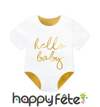 Serviettes hello baby en forme de body, par 20