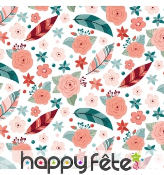 Serviettes imprimé plumes et fleurs colorées