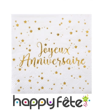 Serviettes Joyeux Anniversaire dorées