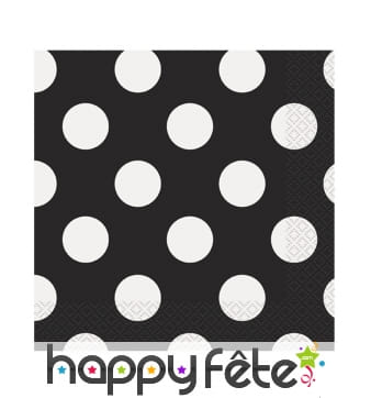 Serviettes noires à pois blancs, en papier