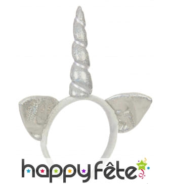 Serre-tête corne de licorne argentée