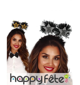 Serre-tête Étoiles Happy New Year Noir & Doré