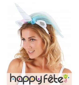 Serre tête licorne avec voilette multicolore femme