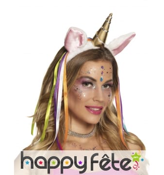 Serre-tête licorne blanc à fourrure avec bandes