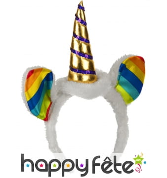 Serre-tête licorne colorée avec oreilles