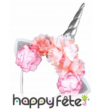 Serre tête licorne et pivoines roses pour femme