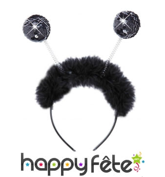 Serre-tête noir boules à facettes et froufrous