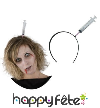 Serre-tête seringue plantée dans le crâne