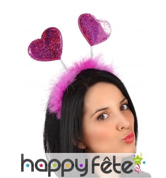 Serre-tête surmonté de coeurs roses pailletés