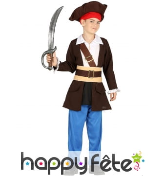 Tenue de capitaine pirate pour enfant, marron bleu