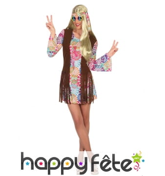 Tenue de femme hippie courte avec gilet à franges
