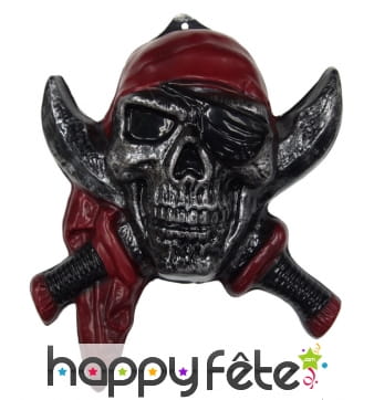 Tête de mort pirate décorative en pvc de 35x31cm