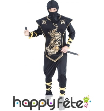 Tenue de ninja noir et doré pour adulte