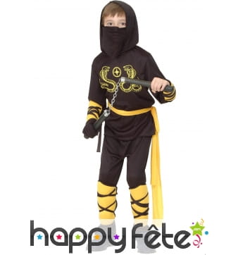 Tenue de ninja noir motifs jaunes pour garçon