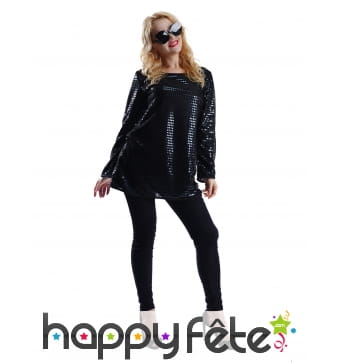 Tunique disco noire à paillettes pour femme