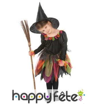 Tenue de petite sorcière avec tulles multicolores