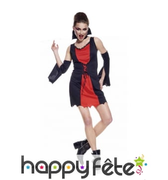 Tenue de sorcière rouge et noire en robe courte
