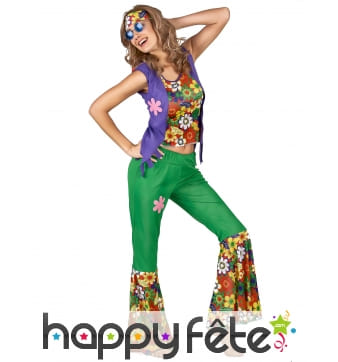 Tenue Hippie verte et fleurie pour femme