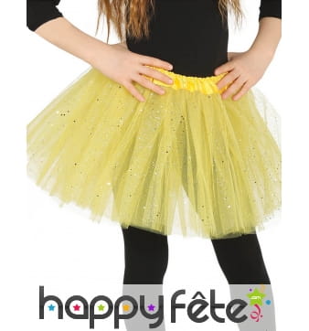 Tutu jaune fille en tulle pailleté argenté