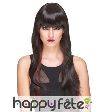 Très longue perruque lisse chatain mèches auburn