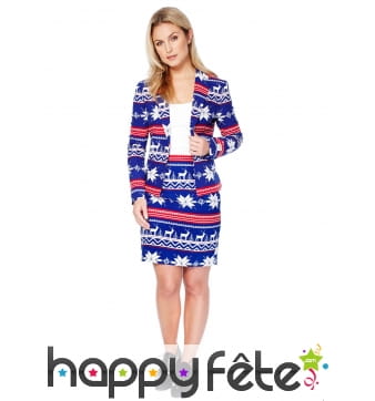 Tailleur motifs de Noël fond bleu