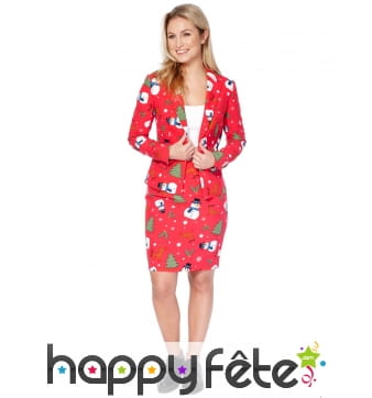 Tailleur motifs de Noël fond rouge