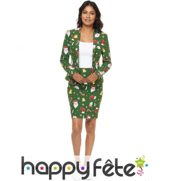 Tailleur motifs de Noël fond vert