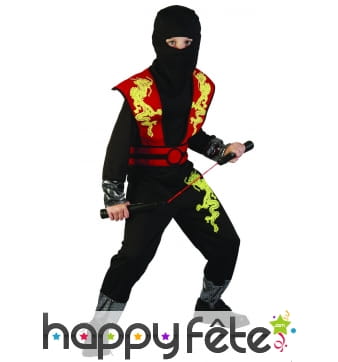 Tenue noire de ninja pour enfant imprimé dragon