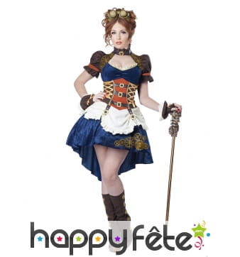 Tenue robe bleue SteamPunk queue de pie