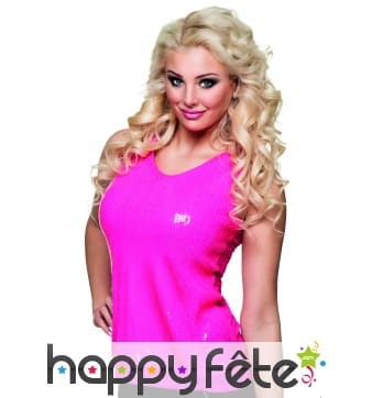 Top rose fluo recouvert de sequins