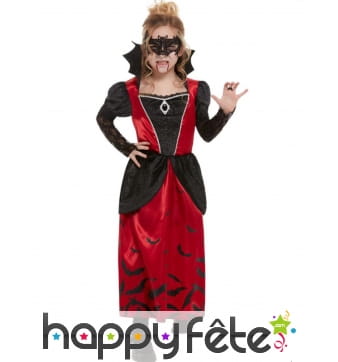 Costume Vampire Pour Fille Enfant - Robe, Masque, Dents, Collier - Taille 110 à 150 Cm - Halloween, Carnaval, Fête Déguisée